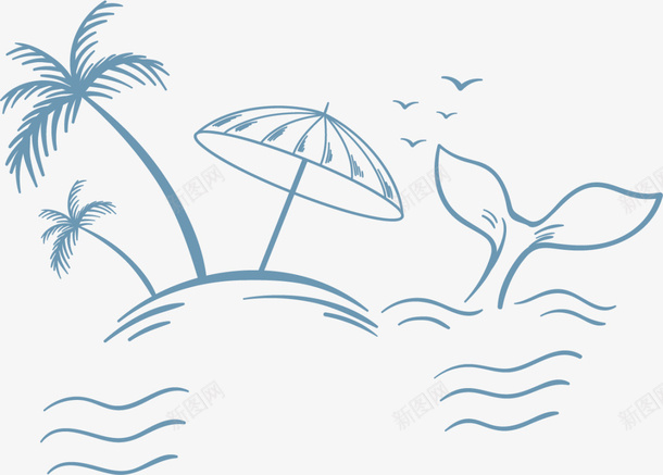 手绘夏季蓝色海洋png免抠素材_新图网 https://ixintu.com 夏季海洋 小岛 手绘海洋 画画 绘画 蓝色海洋