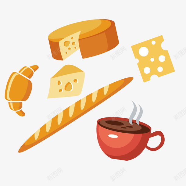 长条面包咖啡奶酪矢量图ai免抠素材_新图网 https://ixintu.com 咖啡 奶酪 长条面包 面包 矢量图