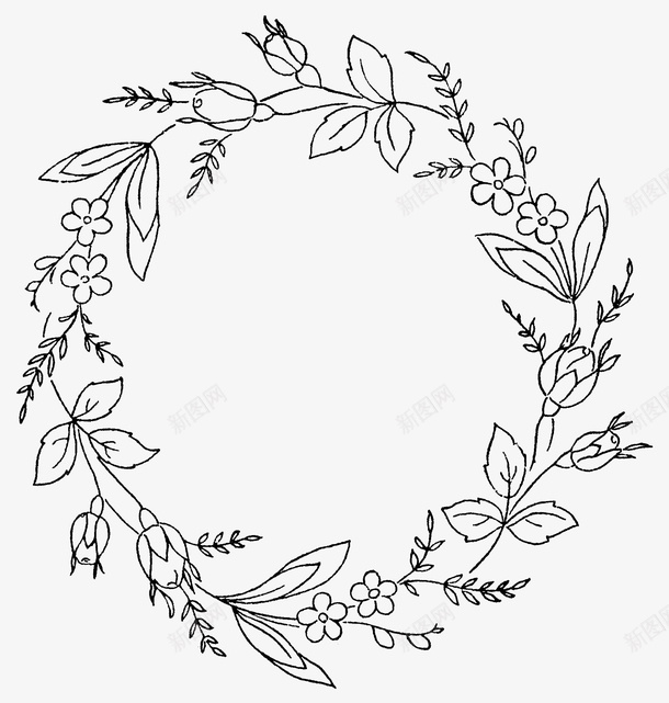 手绘简笔花环png免抠素材_新图网 https://ixintu.com 叶子 手绘 简笔 花环 花瓣