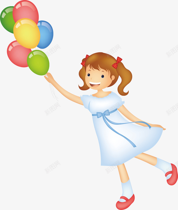 拿气球的女孩矢量图ai免抠素材_新图网 https://ixintu.com 可爱 女孩 微笑 手绘 气球 矢量图