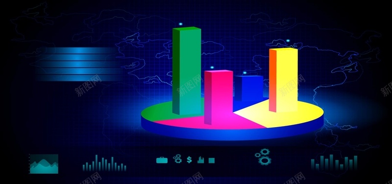蓝色数据统计商务背景矢量图背景