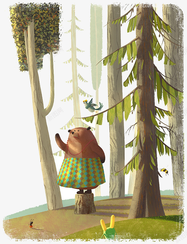 树林中的熊png免抠素材_新图网 https://ixintu.com 棕色的熊 穿绿裙子的熊 跳舞的熊