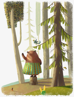 穿绿裙子的熊树林中的熊高清图片