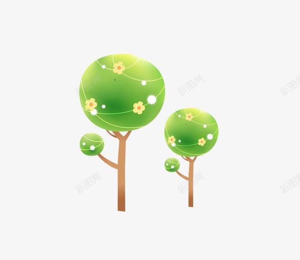 绿树png免抠素材_新图网 https://ixintu.com 卡通小树 绿色树 黄色小花