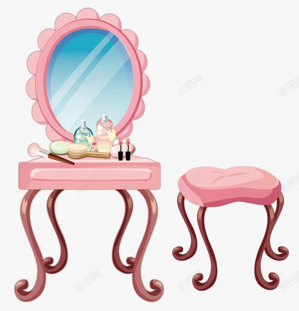 欧式桌椅矢量图eps免抠素材_新图网 https://ixintu.com 化妆品 桌椅 粉色 镜子 矢量图