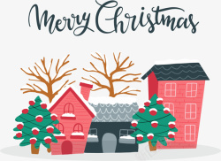 彩色小屋可爱的圣诞节小镇矢量图高清图片