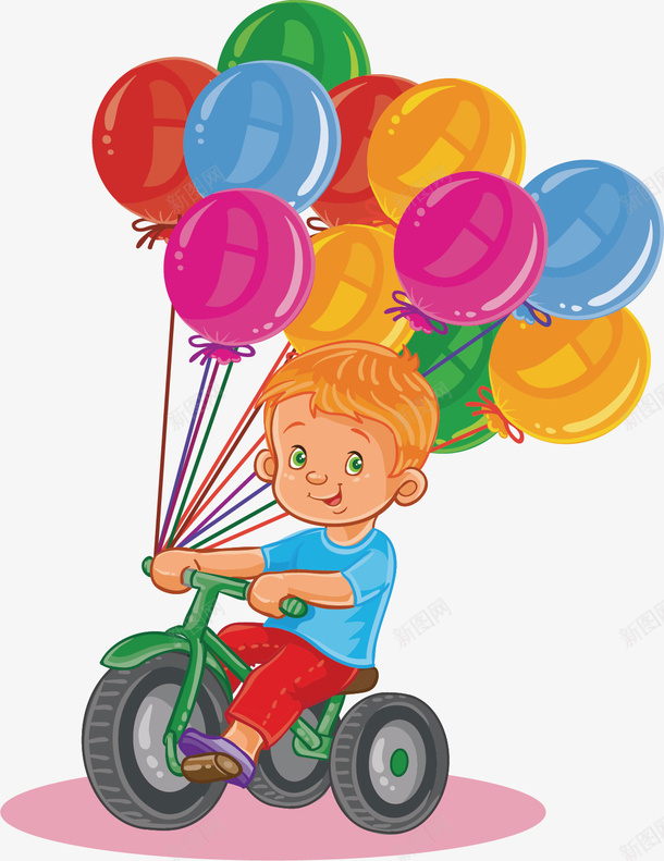 骑自行车的男孩矢量图ai免抠素材_新图网 https://ixintu.com 儿童 卡通手绘 孩子 数次爱 气球 男孩 自行车 矢量图