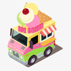 彩色小汽车上的冰淇淋素材