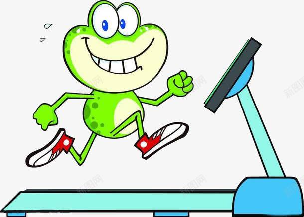 跑步牛蛙png免抠素材_新图网 https://ixintu.com 卡通牛蛙 手绘牛蛙 拟人化青蛙 牛蛙 牛蛙跑步 跑步机上牛蛙