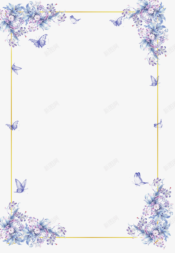 紫色鲜花蝴蝶边框png免抠素材_新图网 https://ixintu.com 春天 海报 边框 鲜花