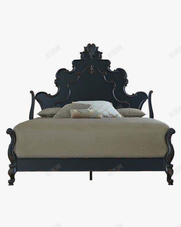 黑色床png免抠素材_新图网 https://ixintu.com 家具 床 床垫 木床 枕头