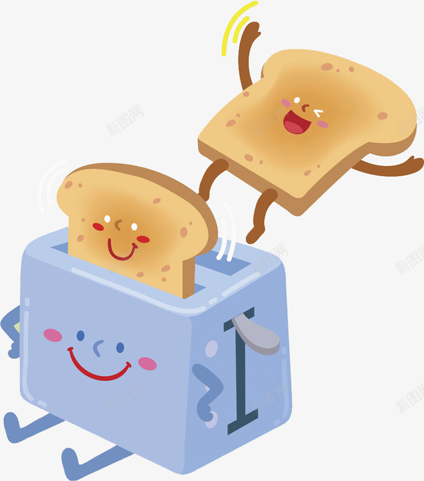 卡通可爱的面包机图png免抠素材_新图网 https://ixintu.com 创意的 卡通 可爱的 插图 面包机 面包片 高兴的