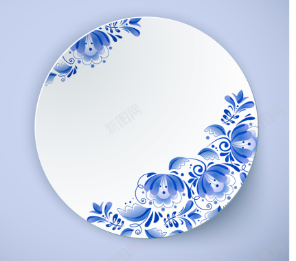 中国风清新青花瓷盘子背景矢量图背景