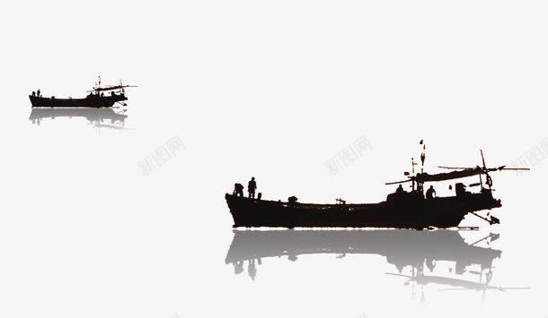 山水水墨画psd免抠素材_新图网 https://ixintu.com 中国风 古风船 山水水墨画 海面 船 黑色