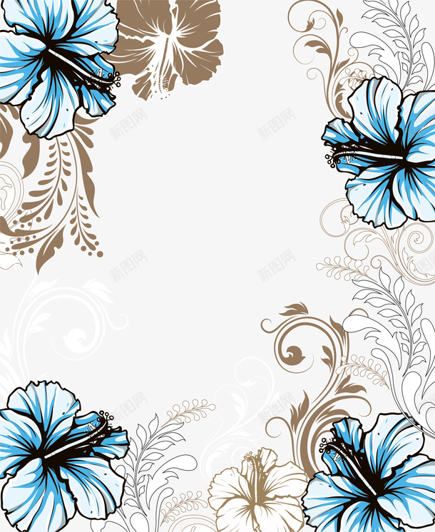蓝色清新花朵背景png免抠素材_新图网 https://ixintu.com 中国风 免抠PNG 图案 清新 背景 花朵 蓝色 边框纹理