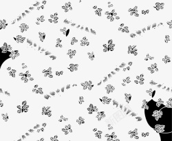 黑白花卉纹样图案矢量图素材