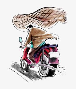 骑着摩托车彩绘手绘卡通风格骑着摩托车逃跑高清图片