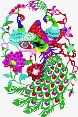 彩色传统孔雀花纹素材