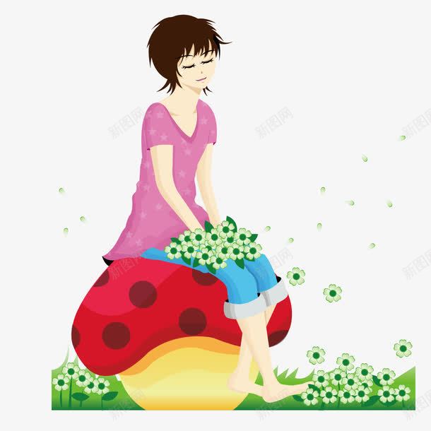 采摘野花坐在蘑菇上休息的女人png免抠素材_新图网 https://ixintu.com 休息 女人 蘑菇 采摘 野花