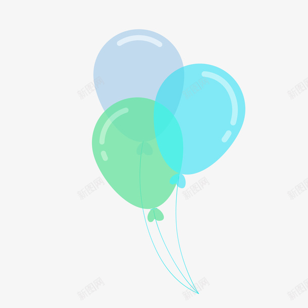 绿色蓝色气球组漂浮卡通手绘png免抠素材_新图网 https://ixintu.com 卡通手绘 气球组 漂浮 绿色蓝色