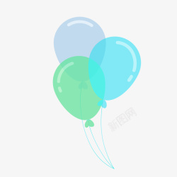 绿色蓝色气球组漂浮卡通手绘素材