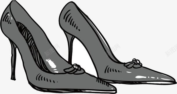 黑色高跟鞋png免抠素材_新图网 https://ixintu.com 复古 女鞋 手绘 时尚 水彩 高跟 黑色