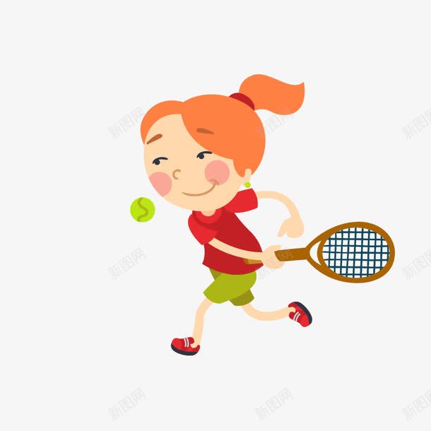 打网球的女孩png免抠素材_新图网 https://ixintu.com 儿童运动场景 卡通矢量运动项目 运动球拍