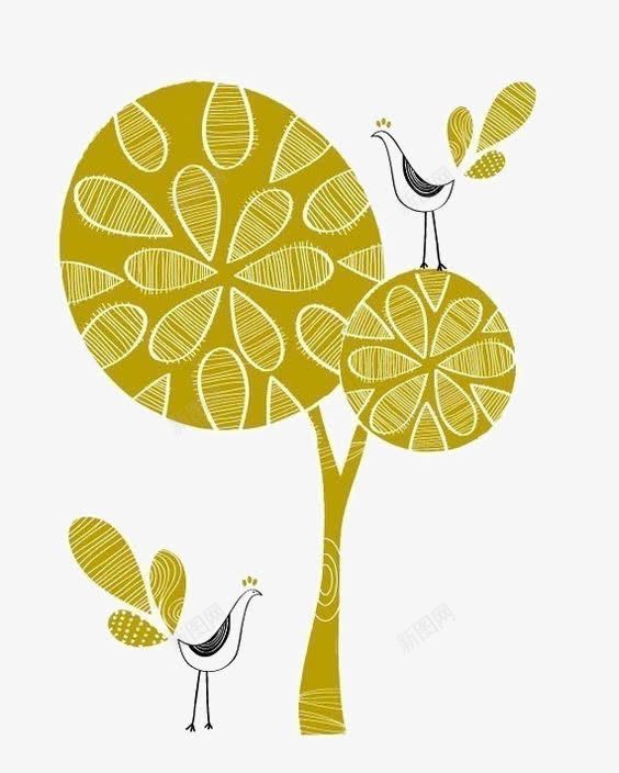 卡通创意植物png免抠素材_新图网 https://ixintu.com 卡通绘本 手绘 插画 树 植物 童话 鸟