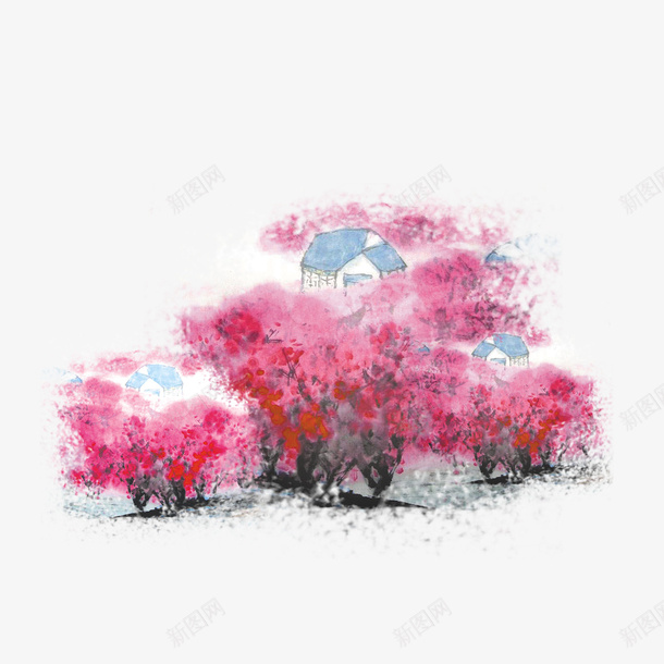 粉色水彩树林png免抠素材_新图网 https://ixintu.com 树林 水彩 粉色