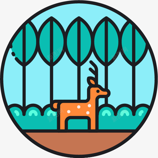 蓝色标签中的小鹿png免抠素材_新图网 https://ixintu.com 动漫动画 动物 卡通手绘 小鹿 树叶 树木 植物 装饰图