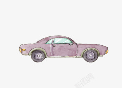 手绘水彩紫色汽车素材