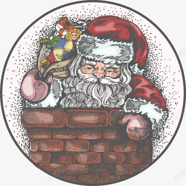 圣诞老人圆形标签png免抠素材_新图网 https://ixintu.com Christmas Merry 圣诞快乐 圣诞老人 圣诞节 爬烟囱老人