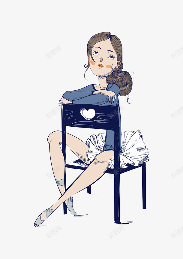 坐在凳子上的女孩png免抠素材_新图网 https://ixintu.com 凳子 卡通 女孩 思考 手绘