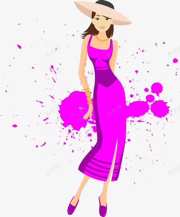 带帽子的美女png免抠素材_新图网 https://ixintu.com 水彩画 穿长裙的美女 紫色
