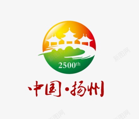 中国扬州五亭桥圆形图标图标
