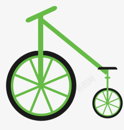 手绘卡通绿色简约大小车轮自行车素材