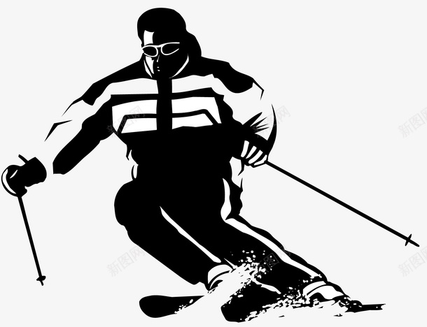 黑色人工滑雪png免抠素材_新图网 https://ixintu.com 人工滑雪 冬季运动 卡通运动 滑雪运动 装备 运动装备