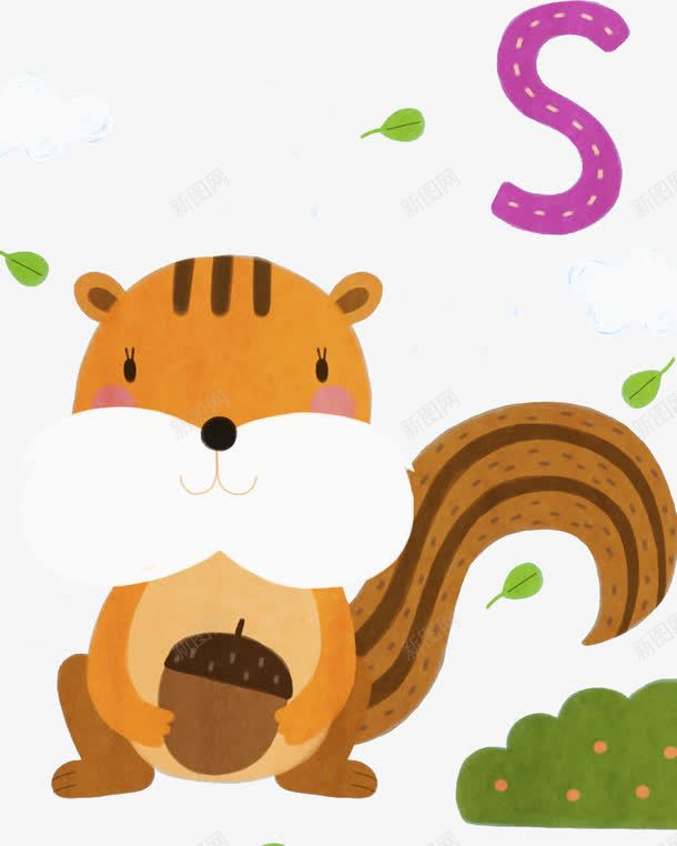 手绘松鼠png免抠素材_新图网 https://ixintu.com 动物 卡通 可爱 叶子 手绘 松鼠 水彩 英文字母