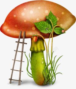 手绘卡通巨型蘑菇素材