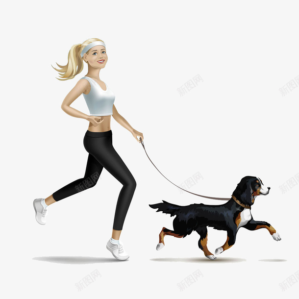 女孩牵着黑狗矢量图eps免抠素材_新图网 https://ixintu.com 女孩 跑步 运动 黑狗 矢量图
