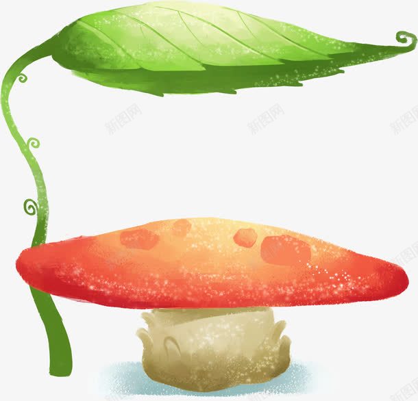 绿叶蘑菇植物手绘png免抠素材_新图网 https://ixintu.com 植物 绿叶 蘑菇