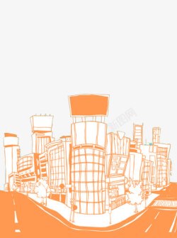 线构塔楼手绘城市建筑插画高清图片