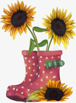 黄色小靴子向日葵和鞋子高清图片