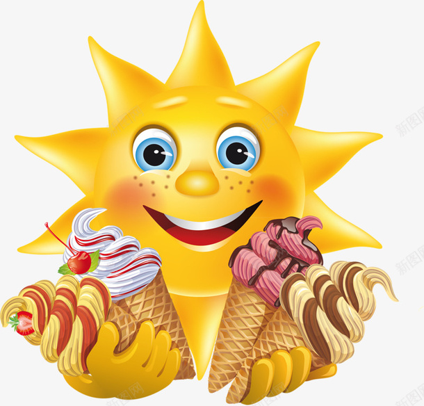 卡通太阳抱着冰淇淋png免抠素材_新图网 https://ixintu.com 冰淇淋 卡通 太阳 炎热