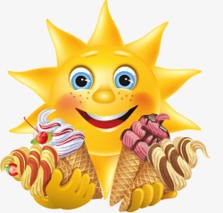 卡通太阳抱着冰淇淋素材