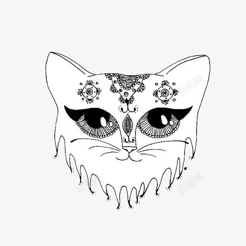 手绘猫头上的花纹png免抠素材_新图网 https://ixintu.com PNG图形 PNG装饰 手绘 猫头 花纹 装饰