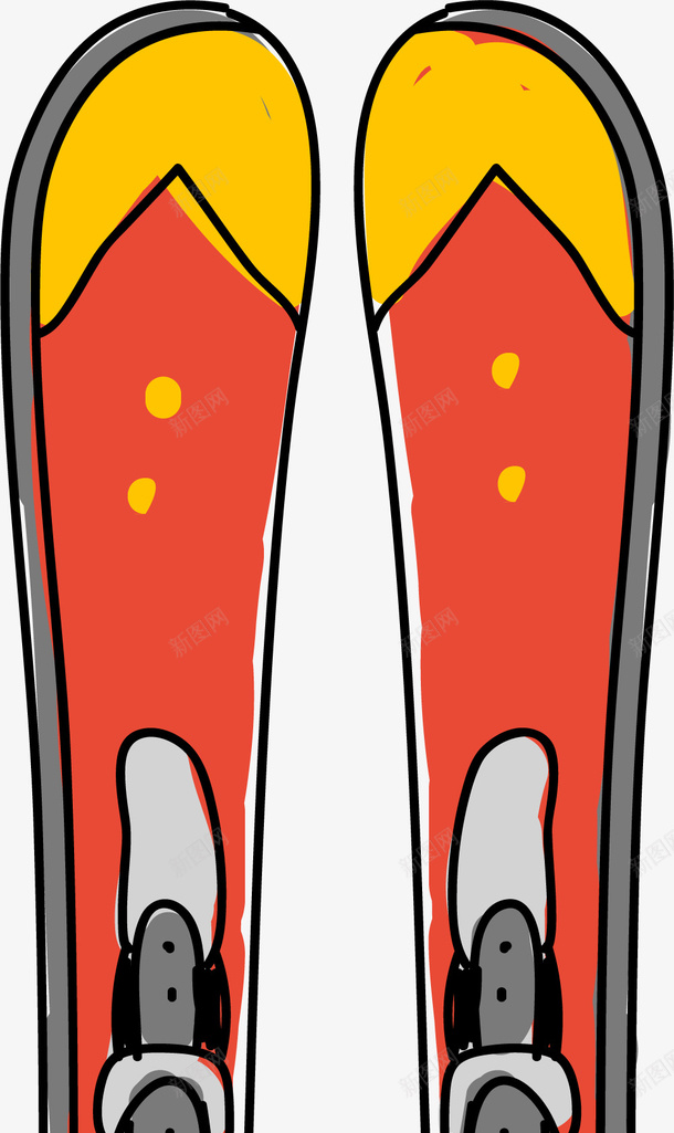红黄色卡通风格装备png免抠素材_新图网 https://ixintu.com 卡通运动 扁平风格 滑雪板 滑雪运动 红黄色 装备
