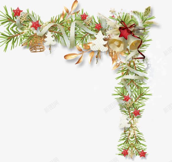 圣诞装饰材料png免抠素材_新图网 https://ixintu.com 丝带 五角星 圣诞元素 绿叶