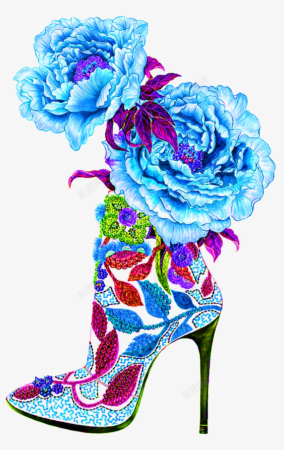 鲜花和高跟鞋png免抠素材_新图网 https://ixintu.com 矢量装饰 花朵 装饰 高跟鞋 鲜花