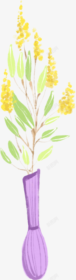 紫色花瓶黄色花素材